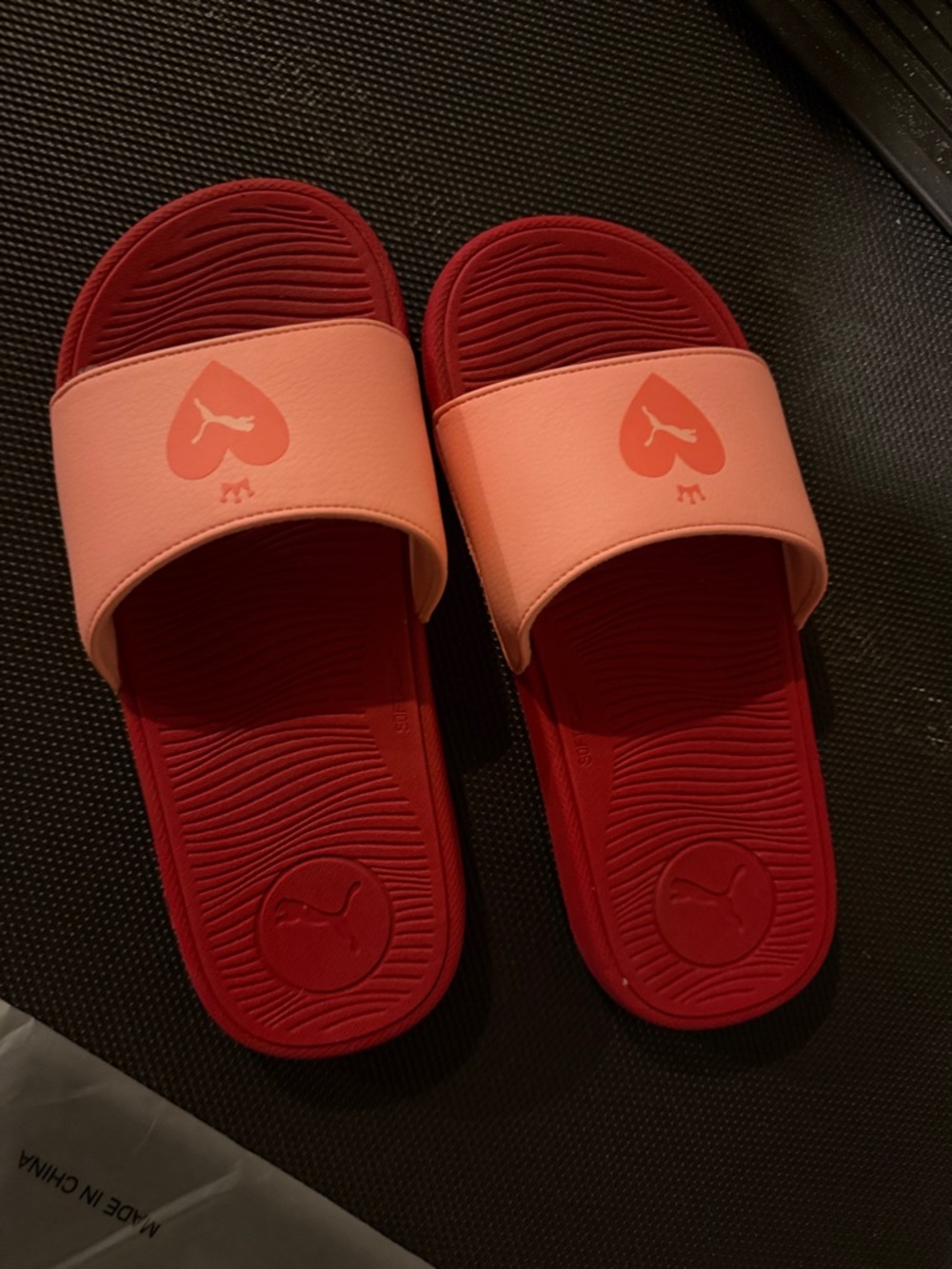 Puma Coral Pink Strap with Red Footbed Slide Sandals
